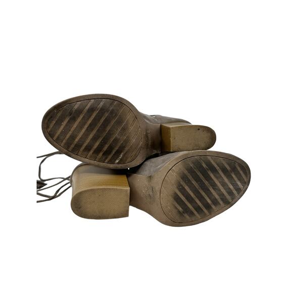 QUPID Madelynn Heeled Booties SZ 9 Peep Toe Tan Suede Strappy Heels Boho Indie - Picture 10 of 16